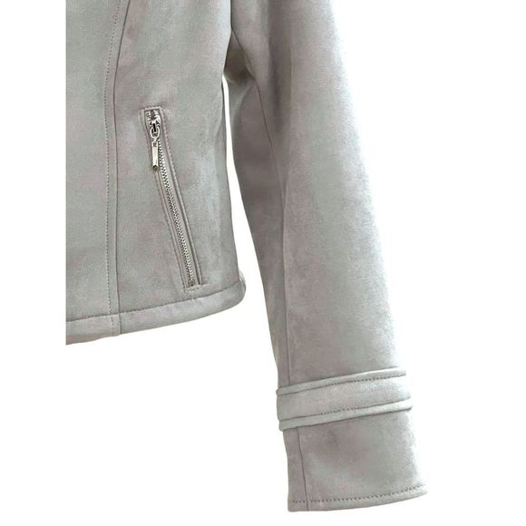 White House Black Market Women's Gray Faux-Suede Moto Jacket Size Medium - Picture 2 of 13